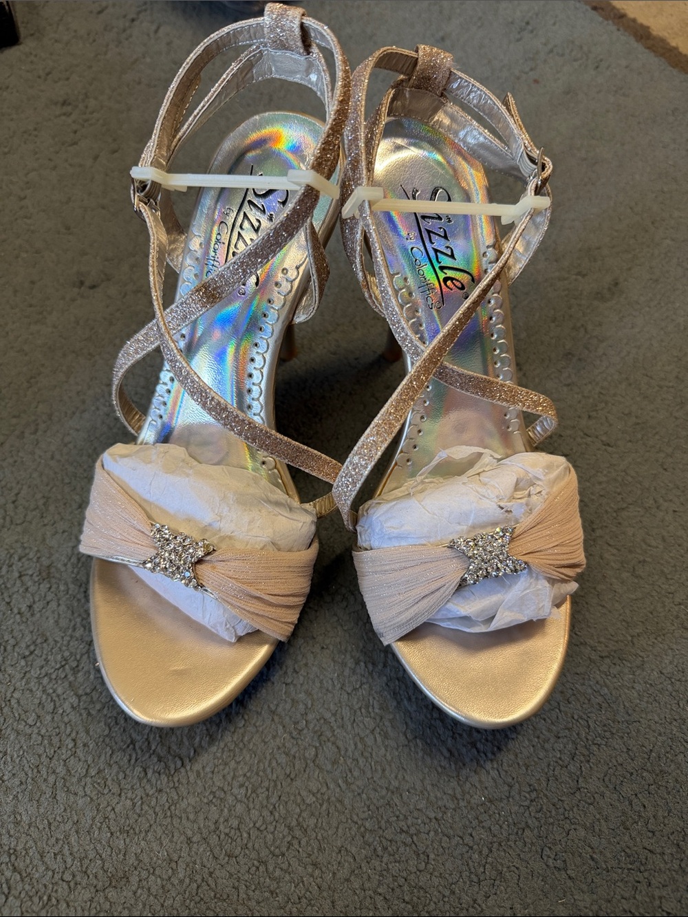 Strappy Blush Pink Rhinestone Accent Heels